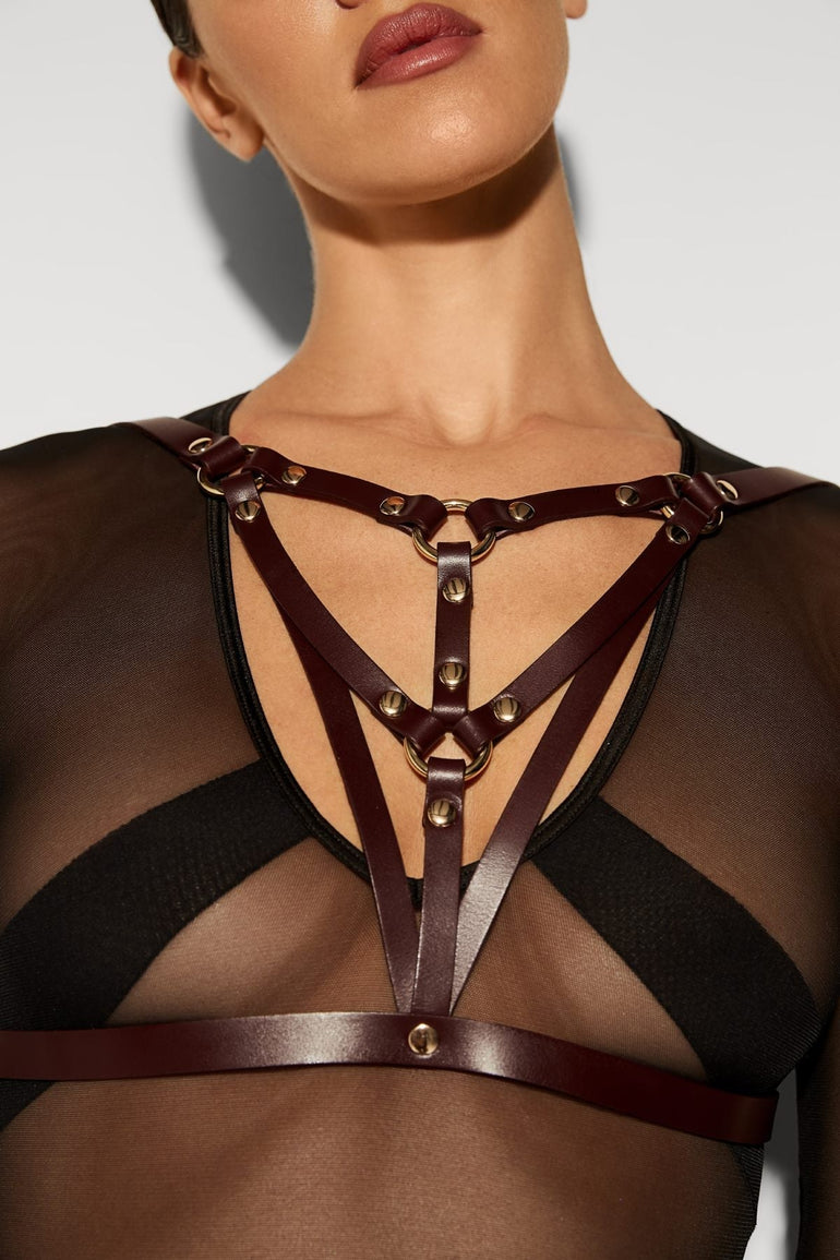 Lina Leather Harness in Burgundy - leather harnesses - EU MARIEMUR