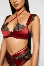 Marsala Lingerie Set — a Satin Bra and Panties with Delicate Lace