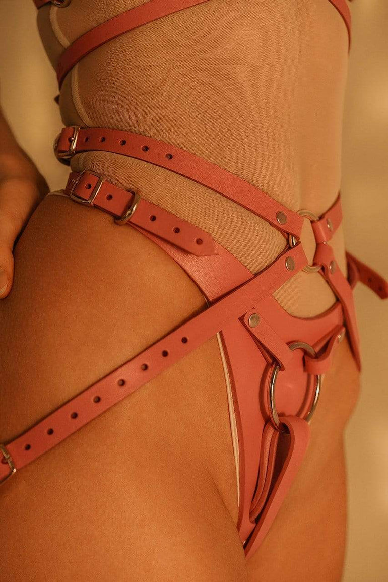 Rita Leather Legs Garters in Pink - leather garters - EU MARIEMUR